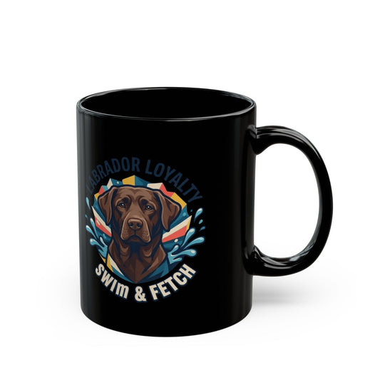 "Labrador Loyalty Swim Fetch" Black Ceramic Mug