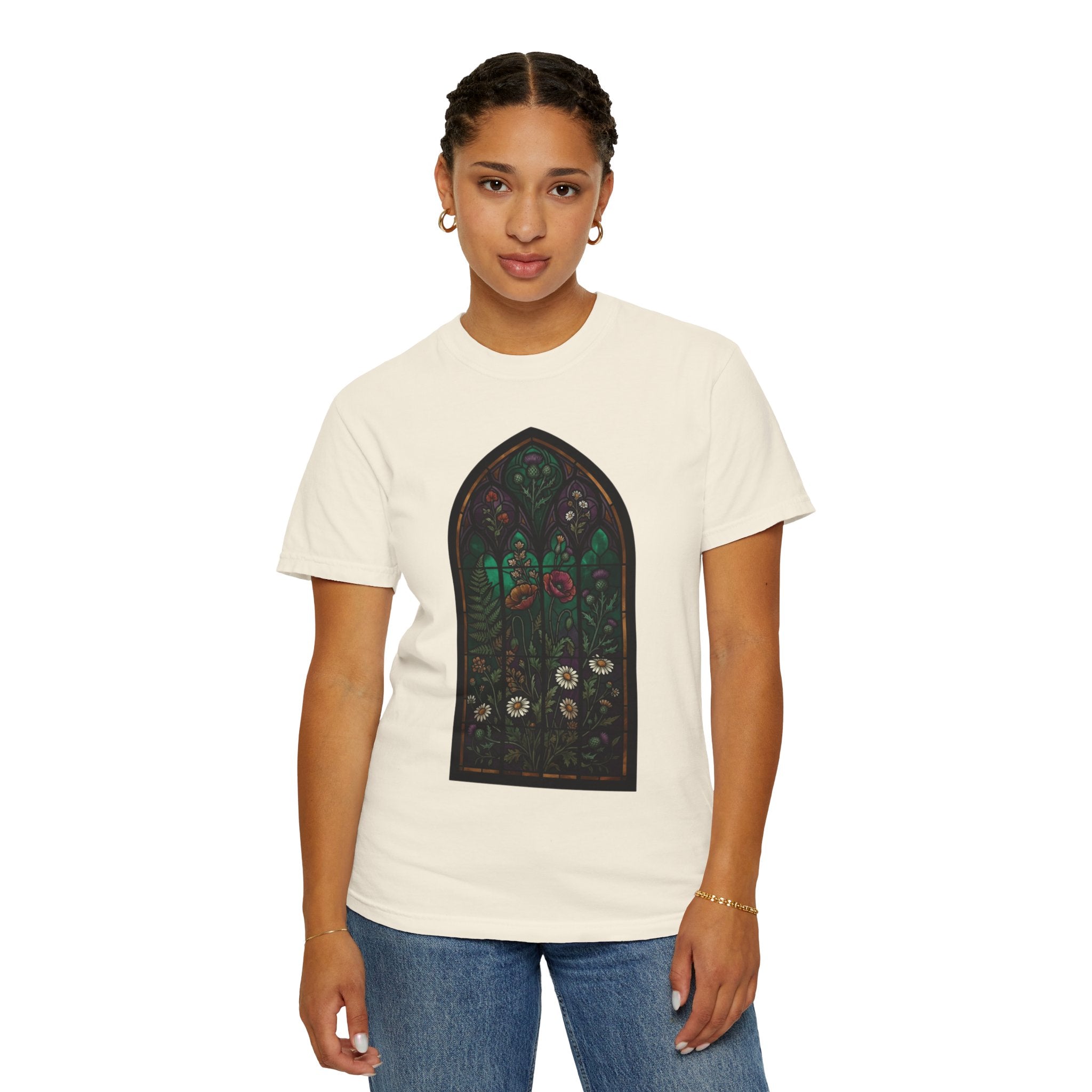 "Stained Glass Floral" Unisex Garment-Dyed Tee