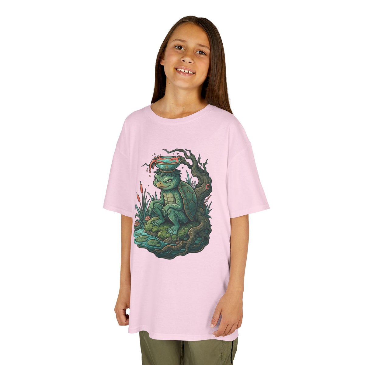 Color: Light Pink | Kappa (Japanese Folklore) Kids Tee