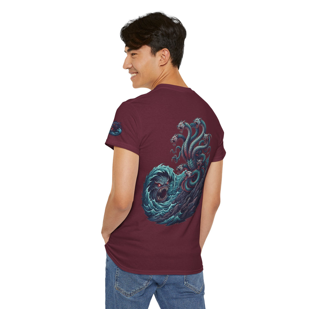 Color: Maroon | Charybdis and Scylla (Greek Mythology) Premium Graphic Tee