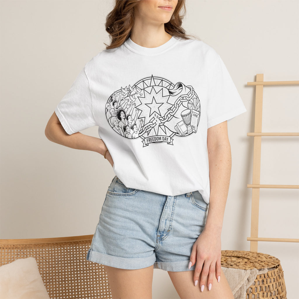 "Juneteenth Line Art" Unisex Garment-Dyed Tee