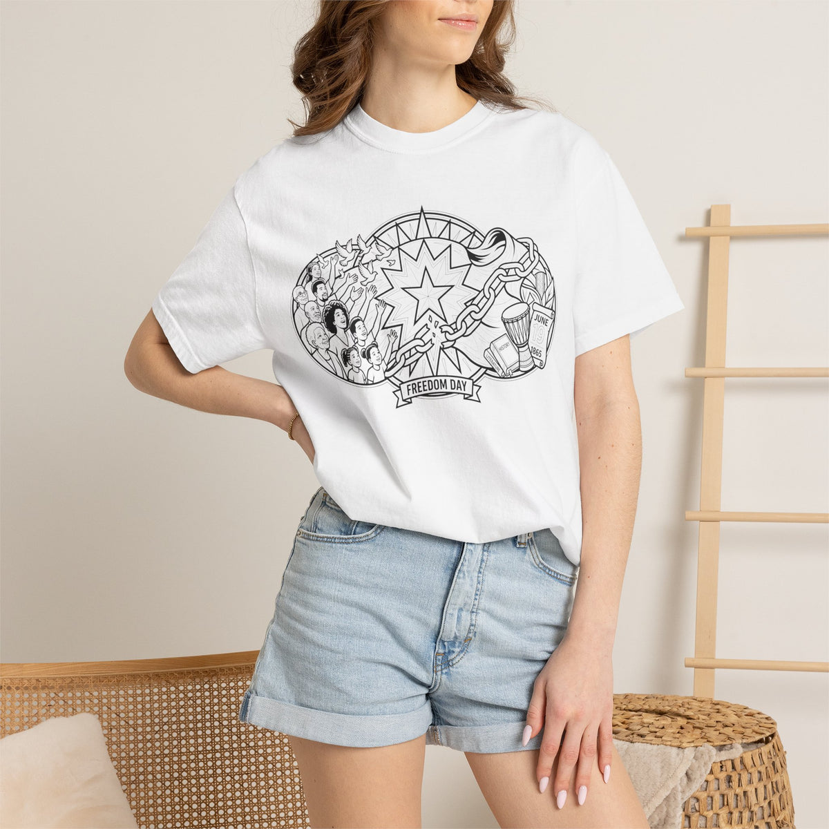 "Juneteenth Line Art" Unisex Garment-Dyed Tee