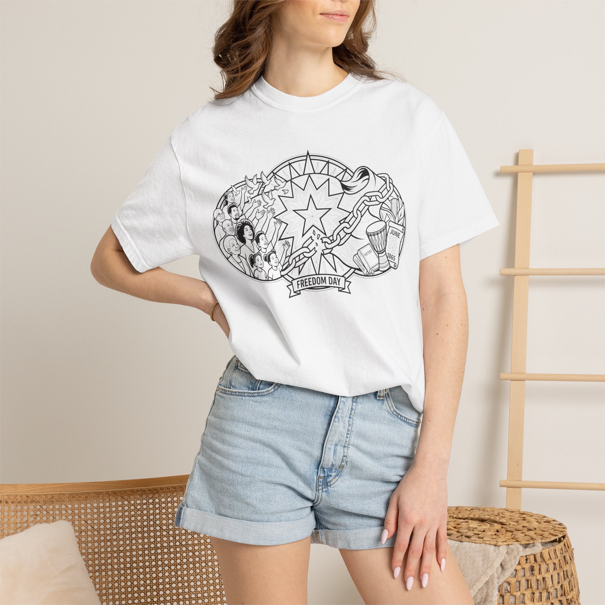 "Juneteenth Line Art" Unisex Garment-Dyed Tee