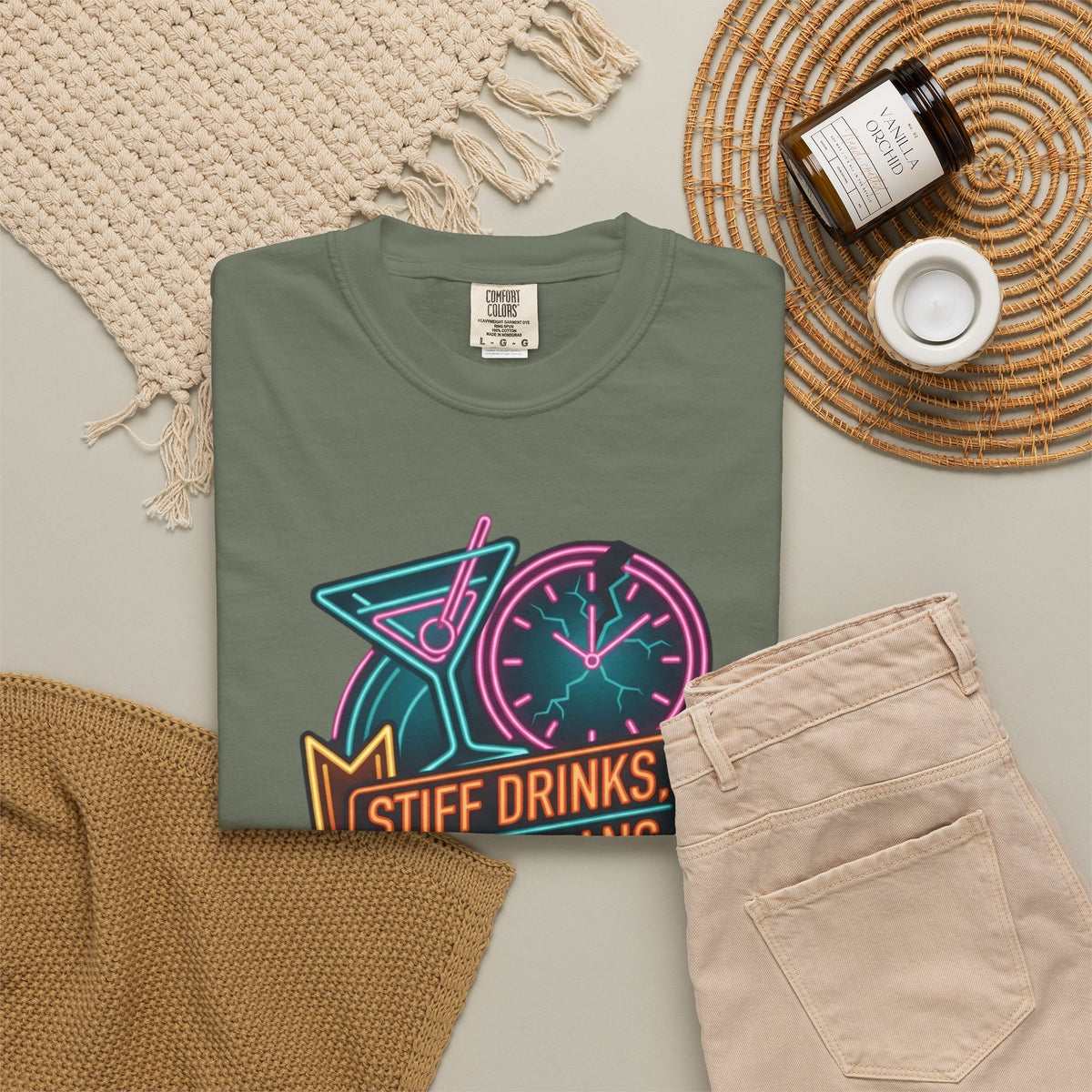 "Stiff Drinks Loose Plans" Unisex Garment-Dyed Tee