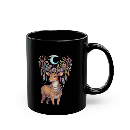 "Hippy Deer" Black Ceramic Mug