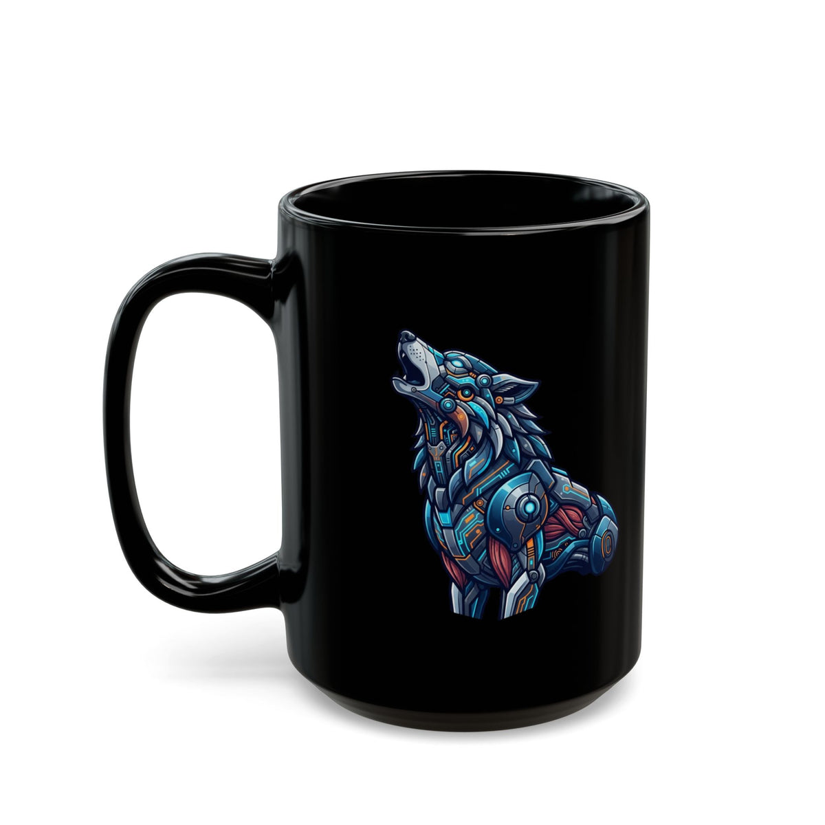 "Cyber Wolf" Black Ceramic Mug