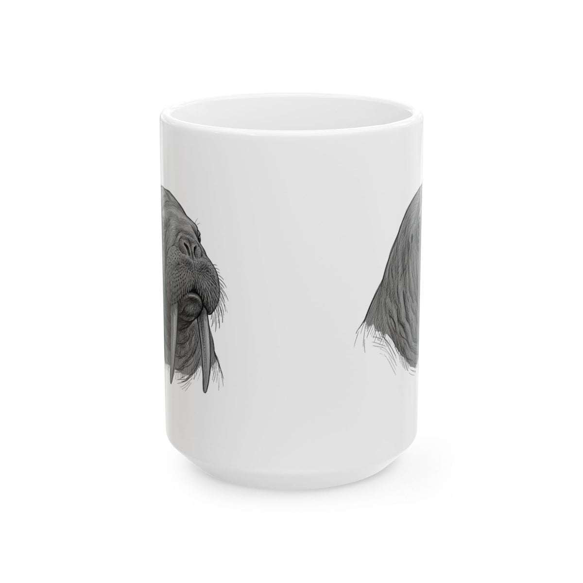 "Pencil Sketch Art Walrus" White Ceramic Mug — Graphic