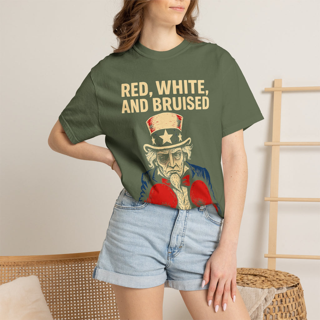 "RED, WHITE, AND BRUISED" Unisex Garment-Dyed T-shirt