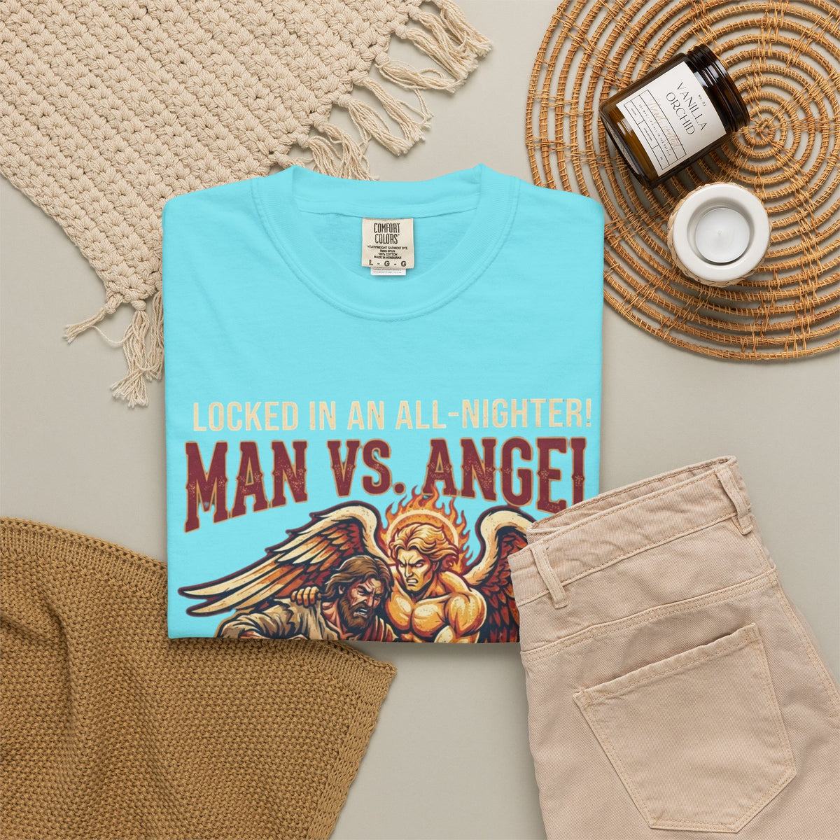 Good Book Series Man vs Angel Unisex Garment-Dyed Tee