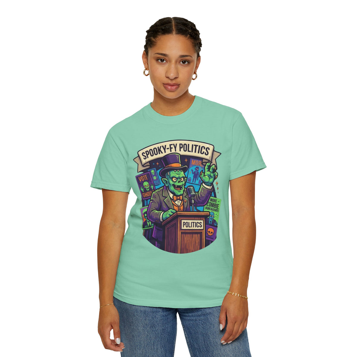 Color: Island Reef | Spooky-Fy Politics Unisex Garment-Dyed Tee