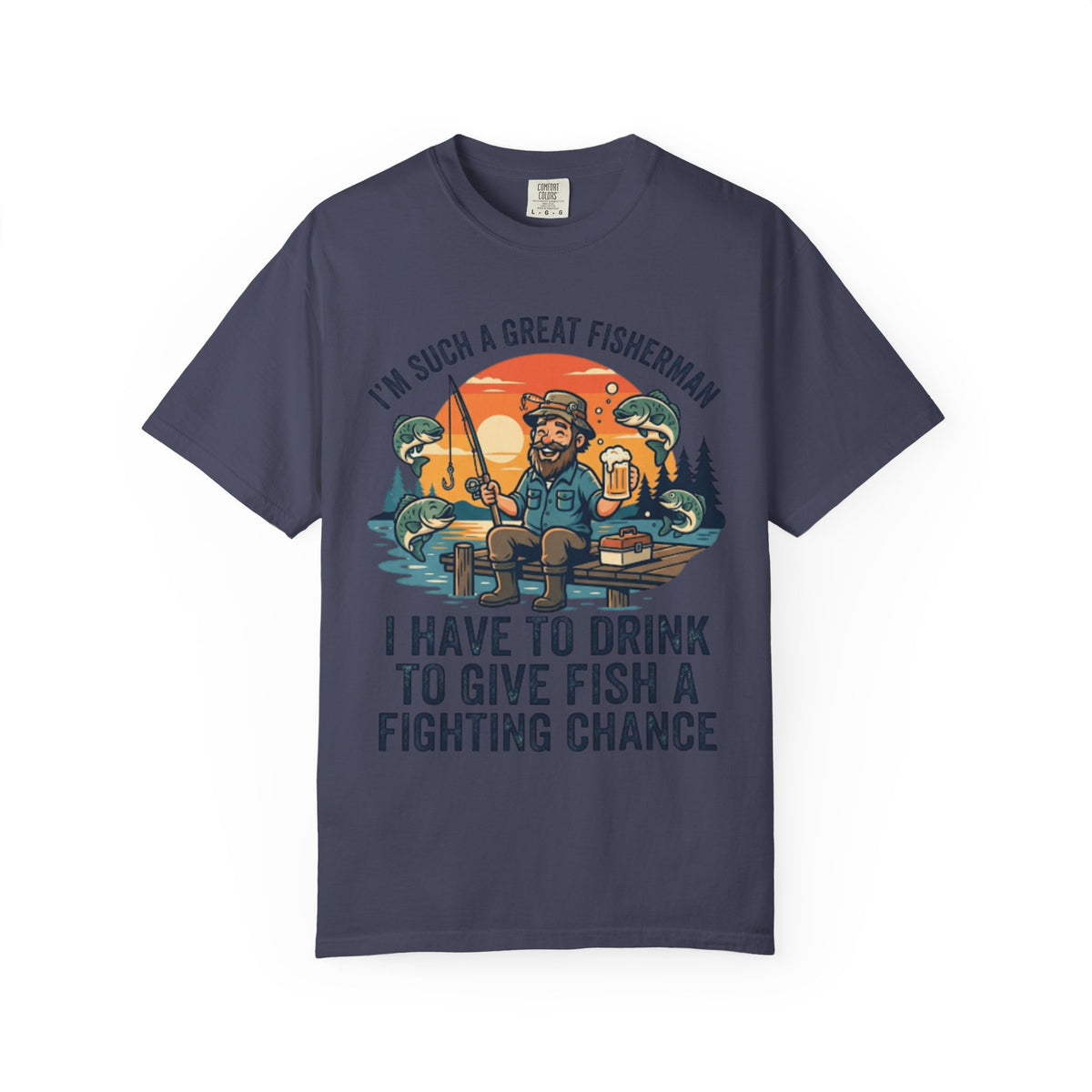 Color: Denim | Drink to Give Fish a Fighting Chance Unisex Garment-Dyed Tee