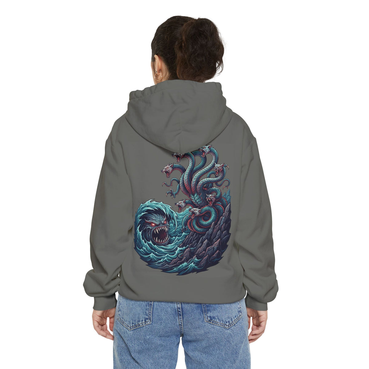 Color: Grey | Charybdis and Scylla (Greek Mythology) Garment-Dyed Hoodie