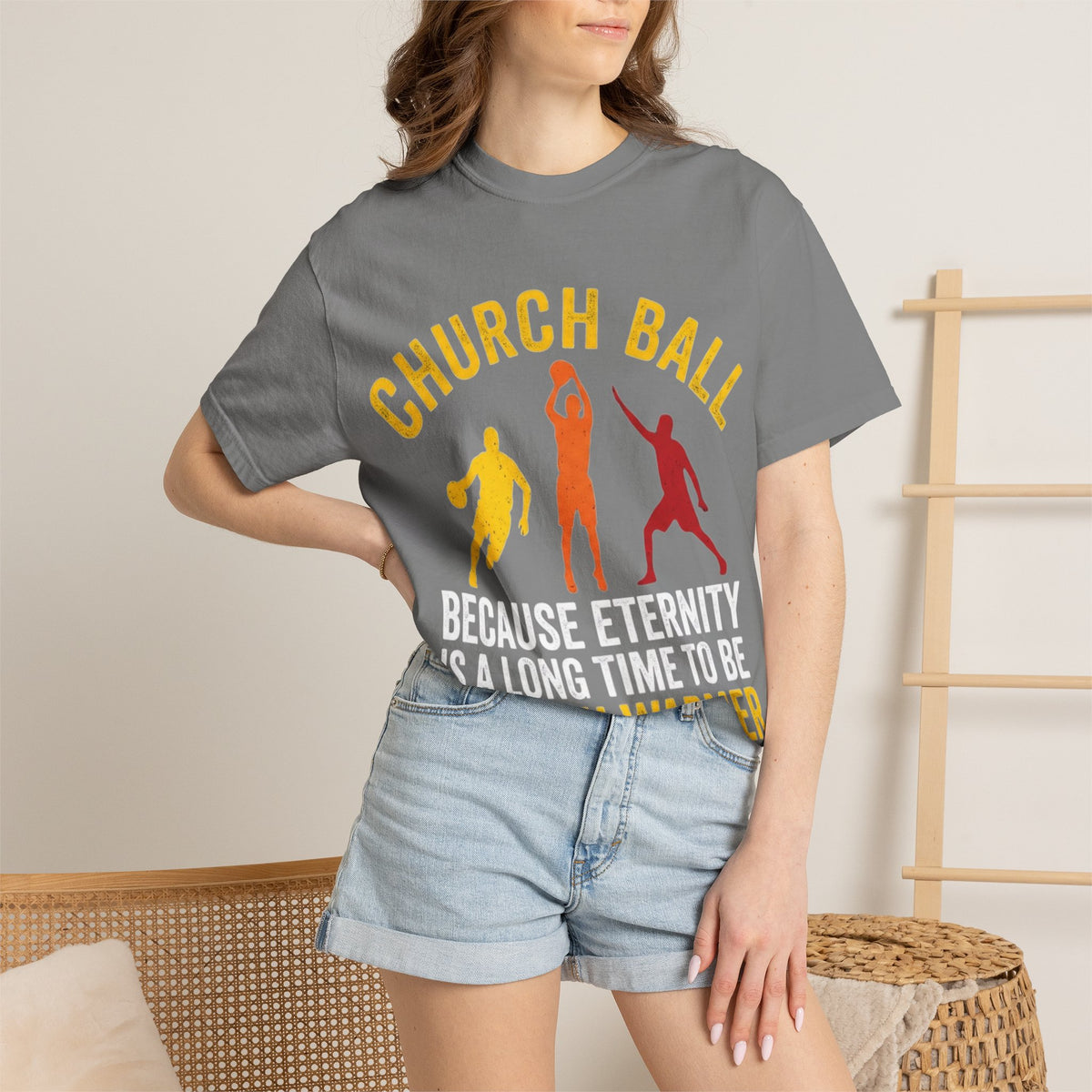 Color: Grey | Church Ball Bench Warmer Unisex Garment-Dyed T-shirt