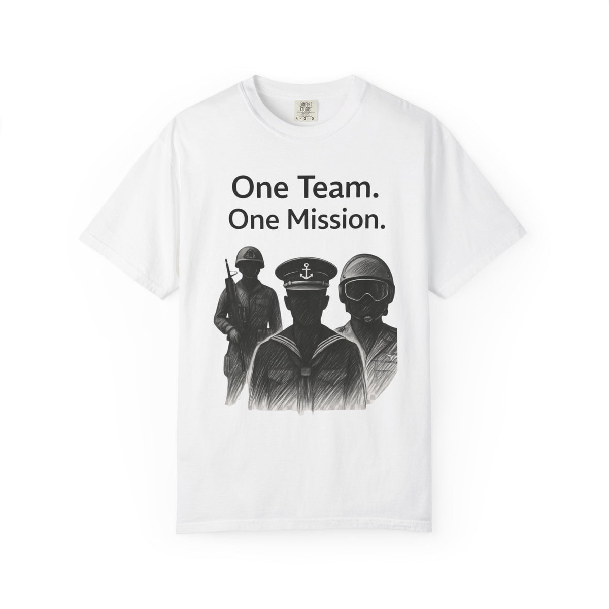 Color: White | One Team One Mission Unisex Garment-Dyed T-shirt