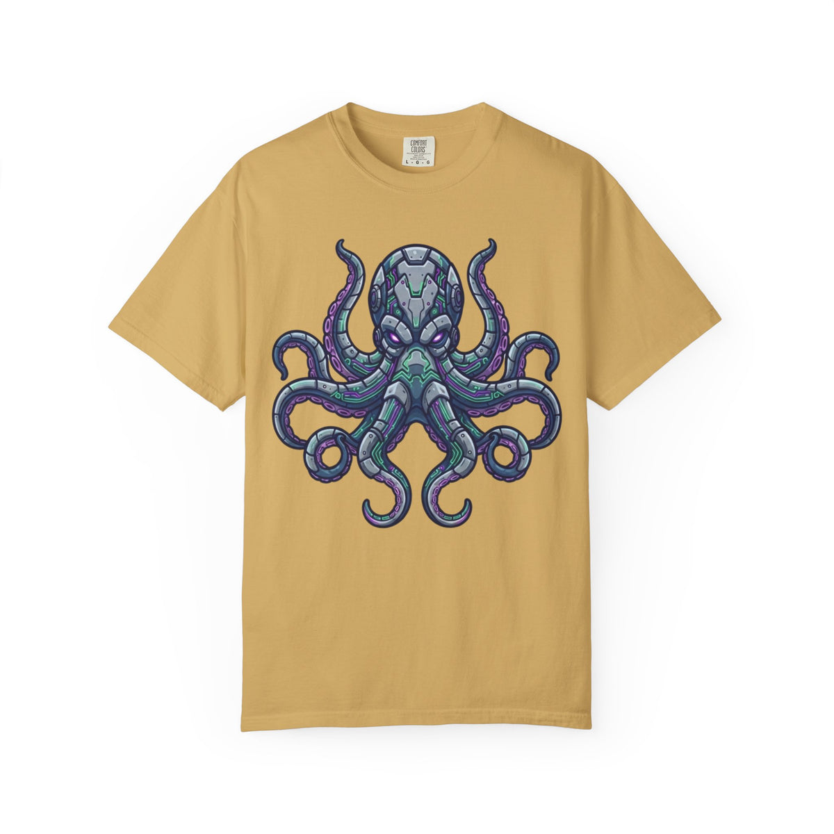Color: Mustard | Cyber Octopus Unisex Garment-Dyed Tee