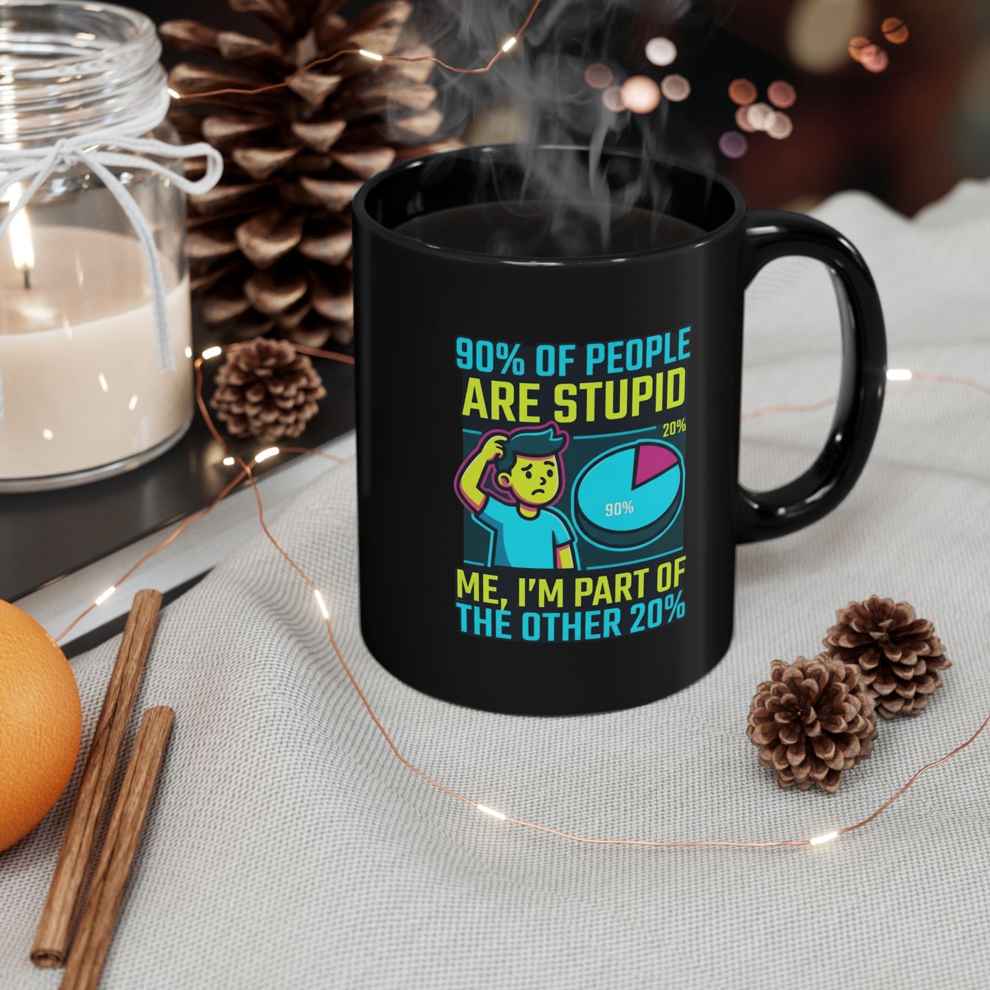 "90% Of People Are Stupid" Black Ceramic Mug