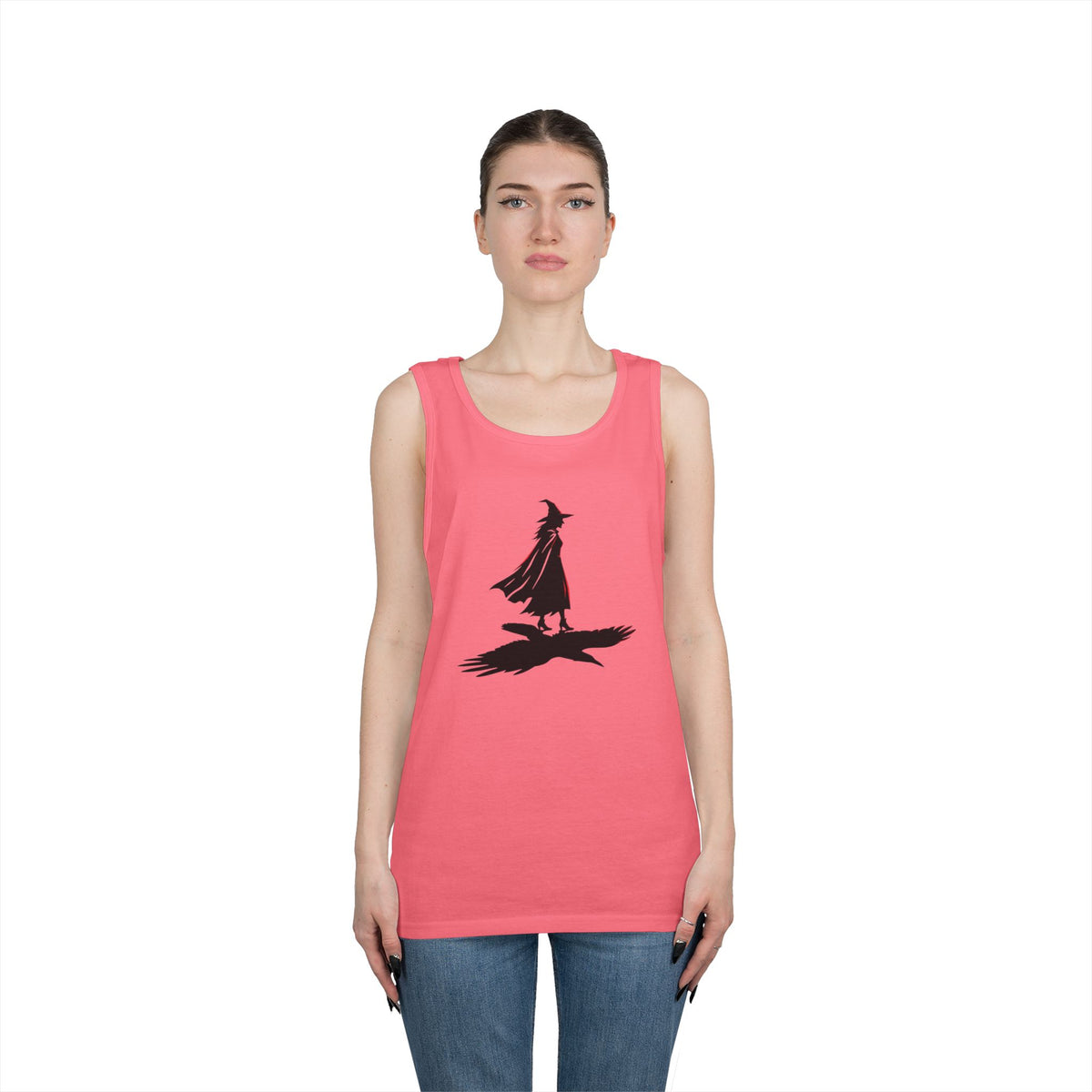Color: Safety Pink | Witch With Raven Shadow Tank Top