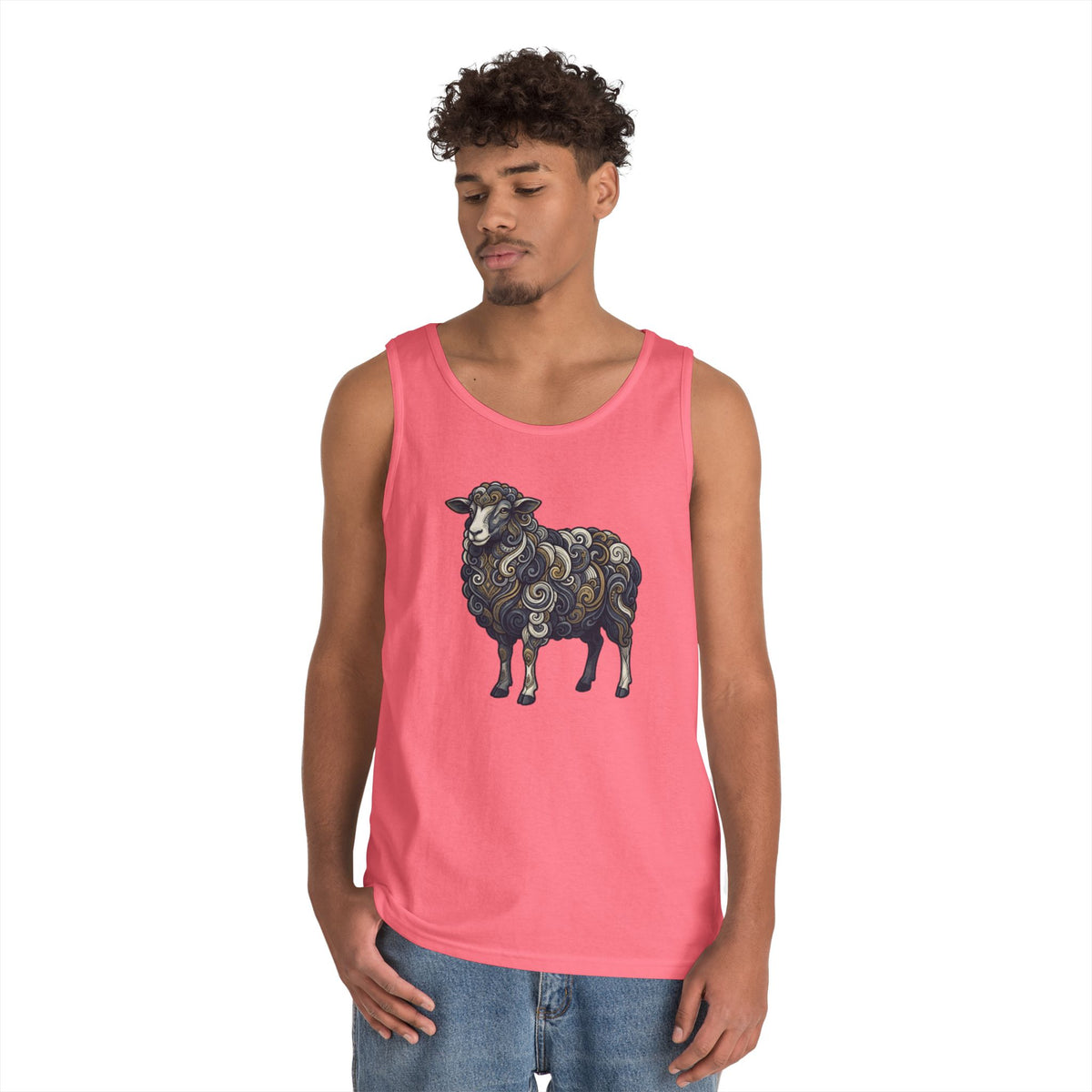 Color: Safety Pink | Barnyard Sheep Tank Top