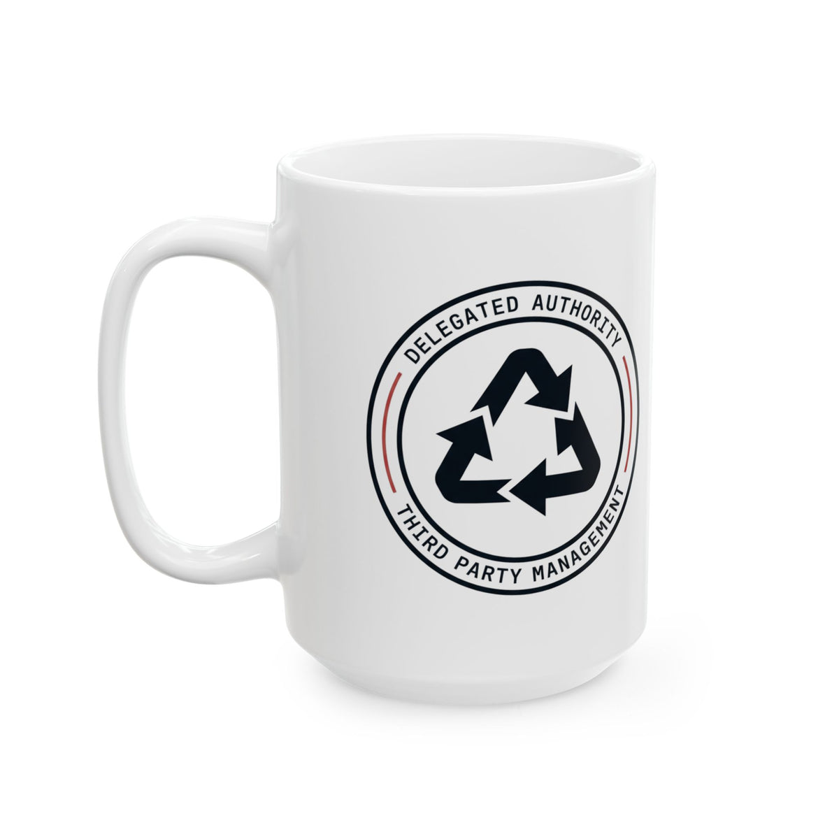 "Managed Entirely By Third Parties" White Ceramic Mug — Graphic