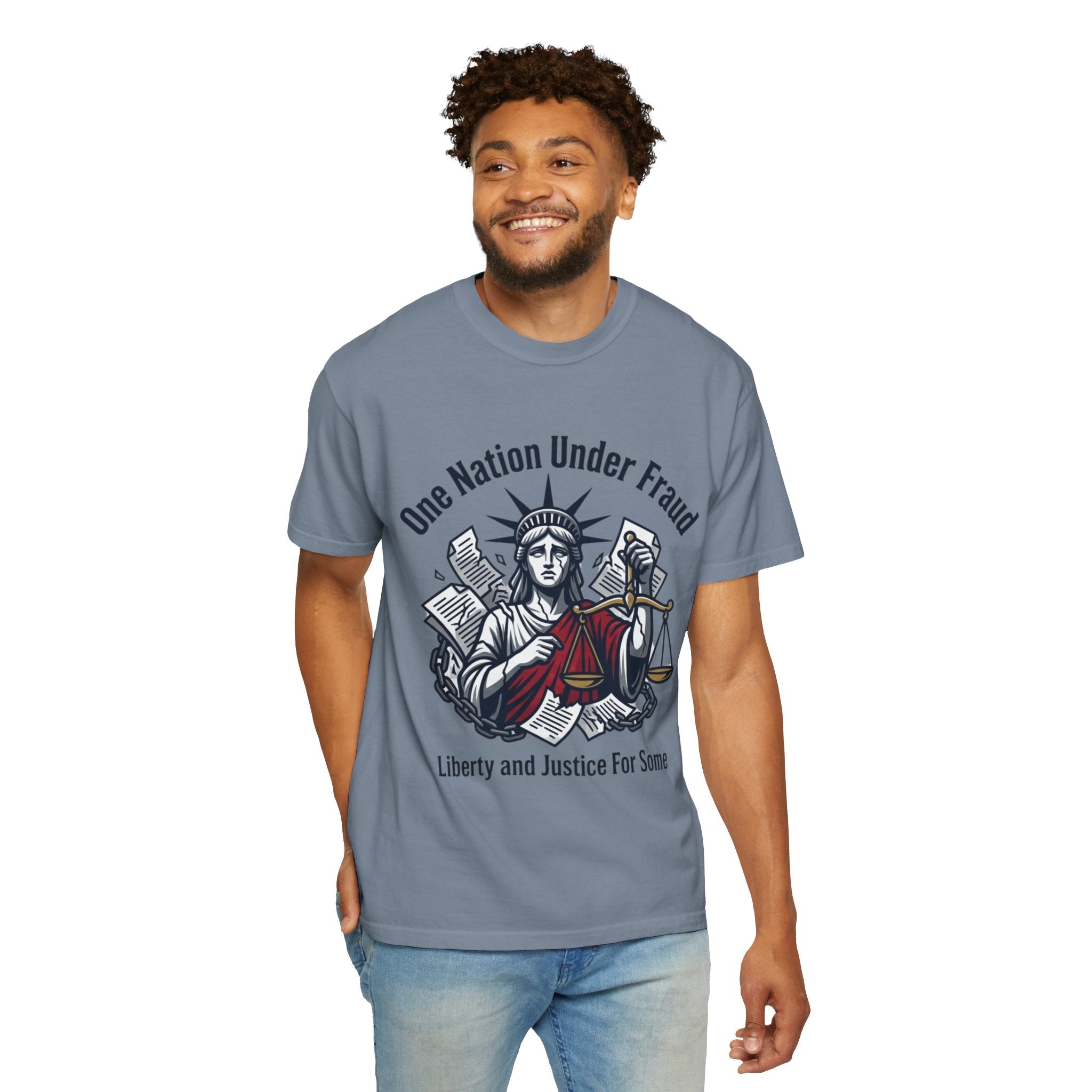 "One Nation Under Fraud" Unisex Garment-Dyed T-shirt