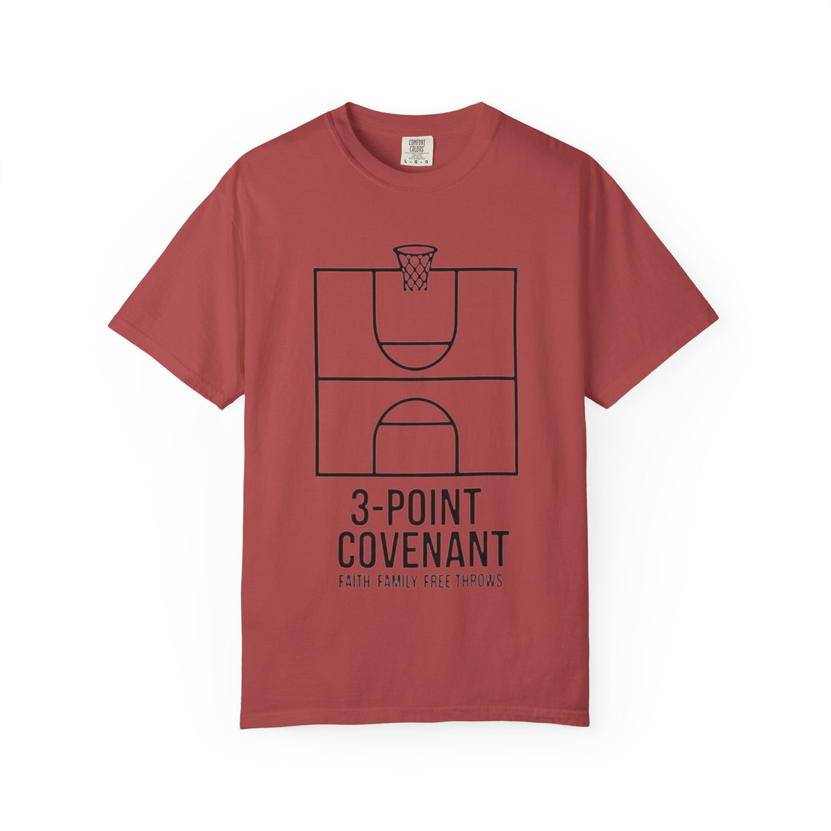 Color: Crimson | 3‑Point Covenant: Faith, Family, Free Throws Unisex Garment-Dyed T-shirt
