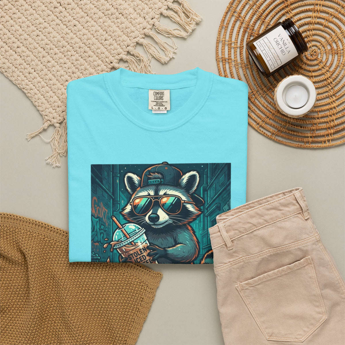 "Raccoon Energy" Unisex Garment-Dyed Tee