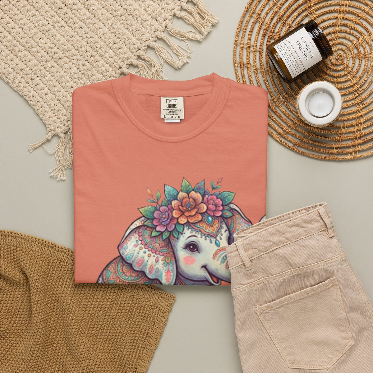 "Hippy Elephant" Unisex Garment-Dyed Tee