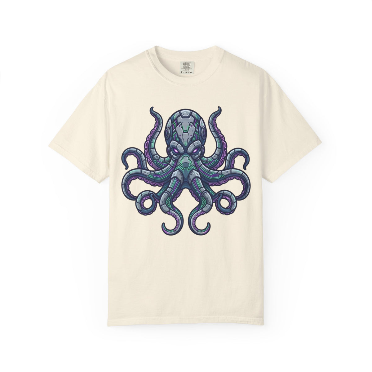 Color: Ivory | Cyber Octopus Unisex Garment-Dyed Tee