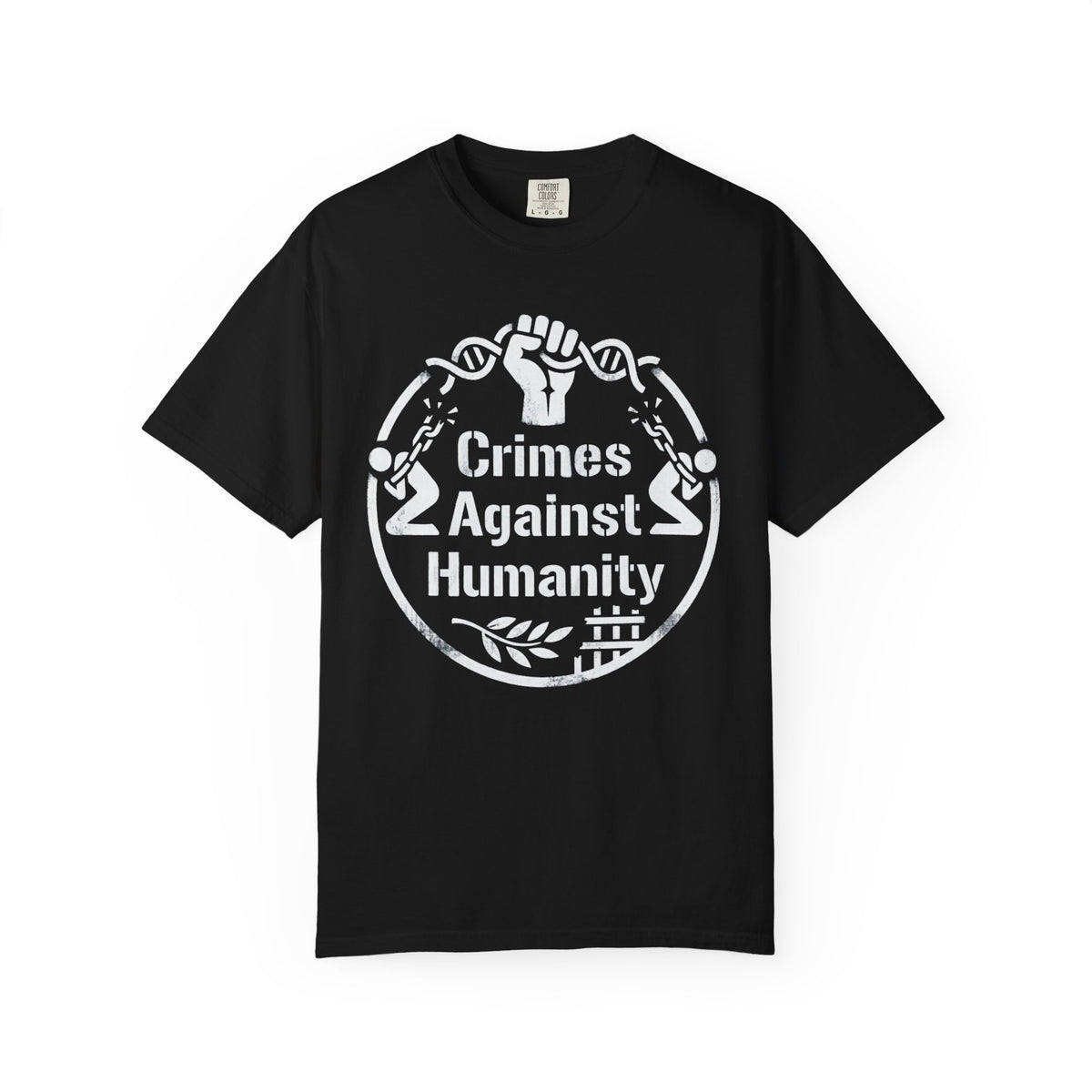 Color: Black | Crimes Against Humanity Unisex Garment-Dyed Tee