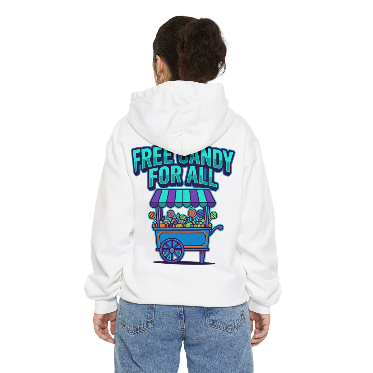 Color: White | Free Candy For All Garment-Dyed Hoodie