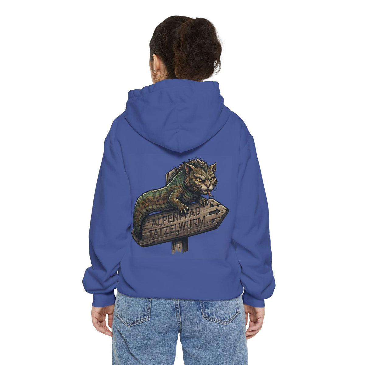 Color: Flo Blue | Tatzelwurm (Alpine Europe) Garment-Dyed Hoodie