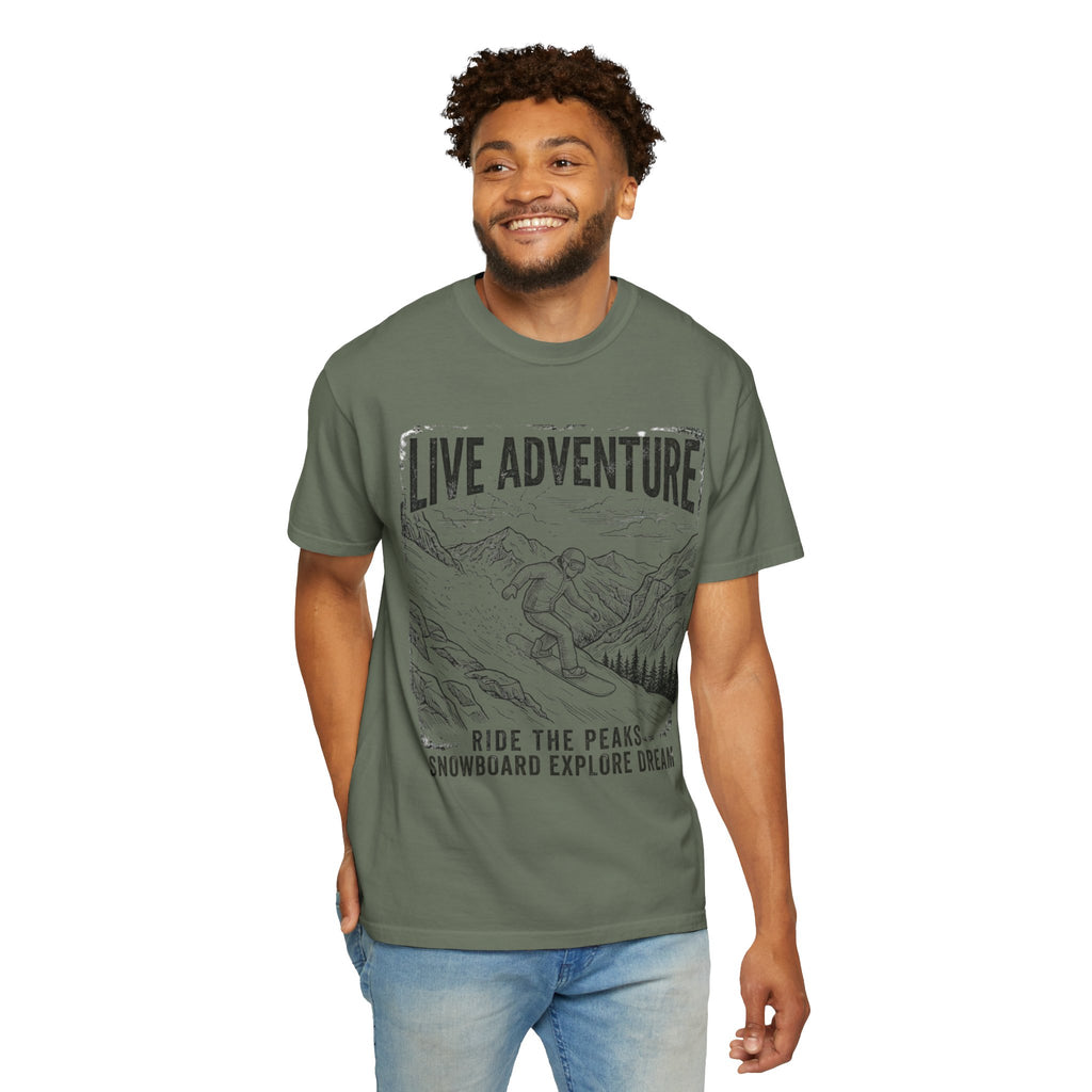 "Live Adventure - Snowboard" Unisex Garment-Dyed Tee