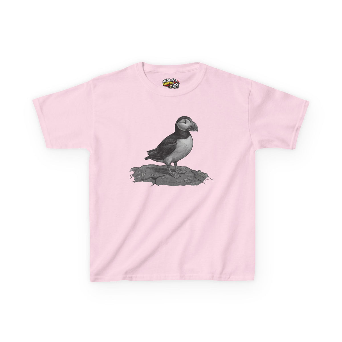 "Pencil Sketch Art Puffin" Kids Tee