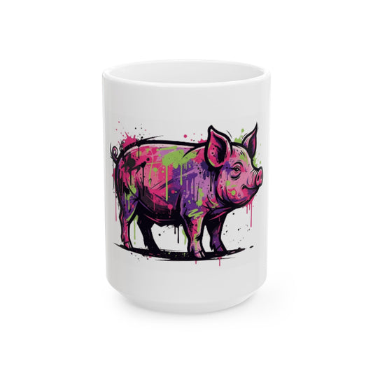 "Barnyard Pig" White Ceramic Mug