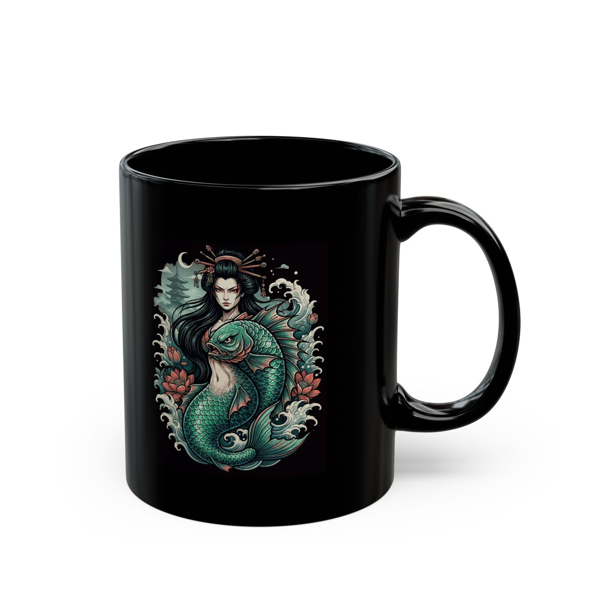 "Ningyo (Japanese Folklore)" Black Ceramic Mug