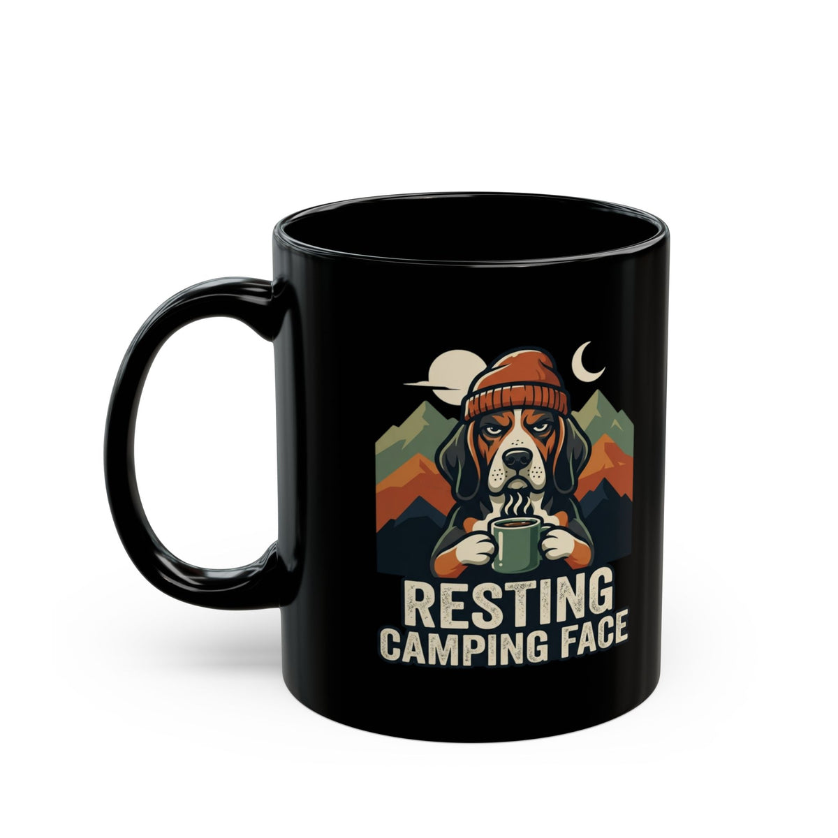 "Resting Camping Face" Black Ceramic Mug