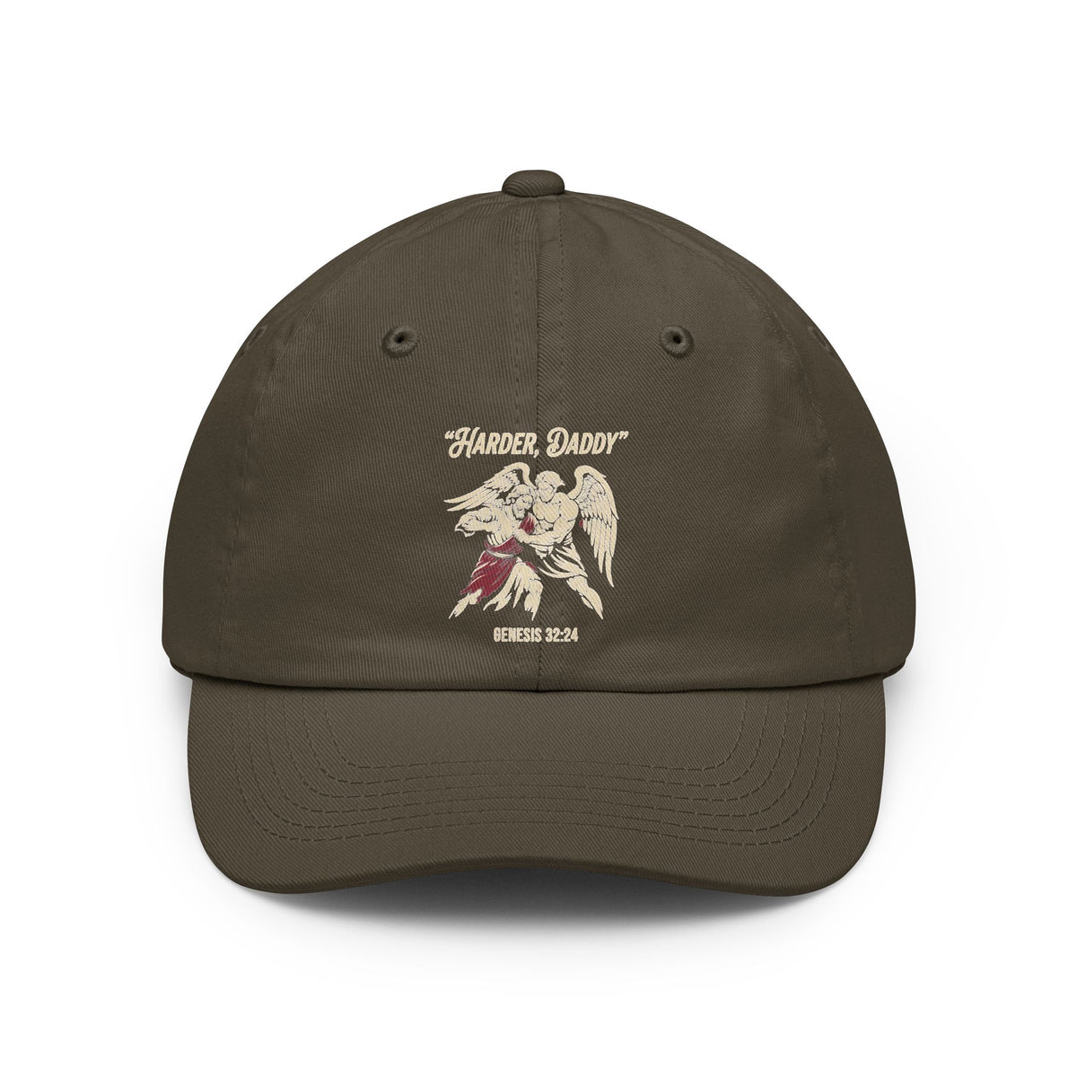 Color: Olive | Good Book Series Man vs Angel Dad Hat — Graphic
