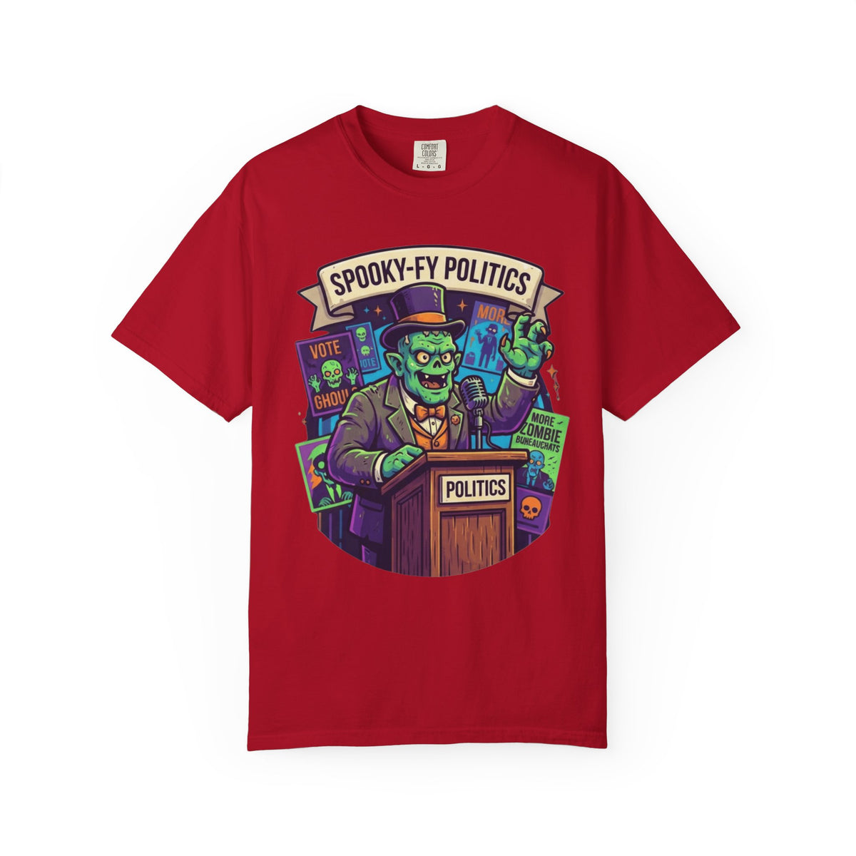 Color: Red | Spooky-Fy Politics Unisex Garment-Dyed Tee