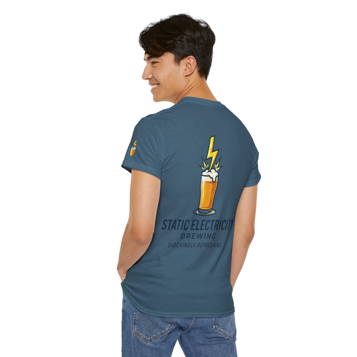 Color: Indigo Blue | Static Electricity Brewing Premium Graphic Tee