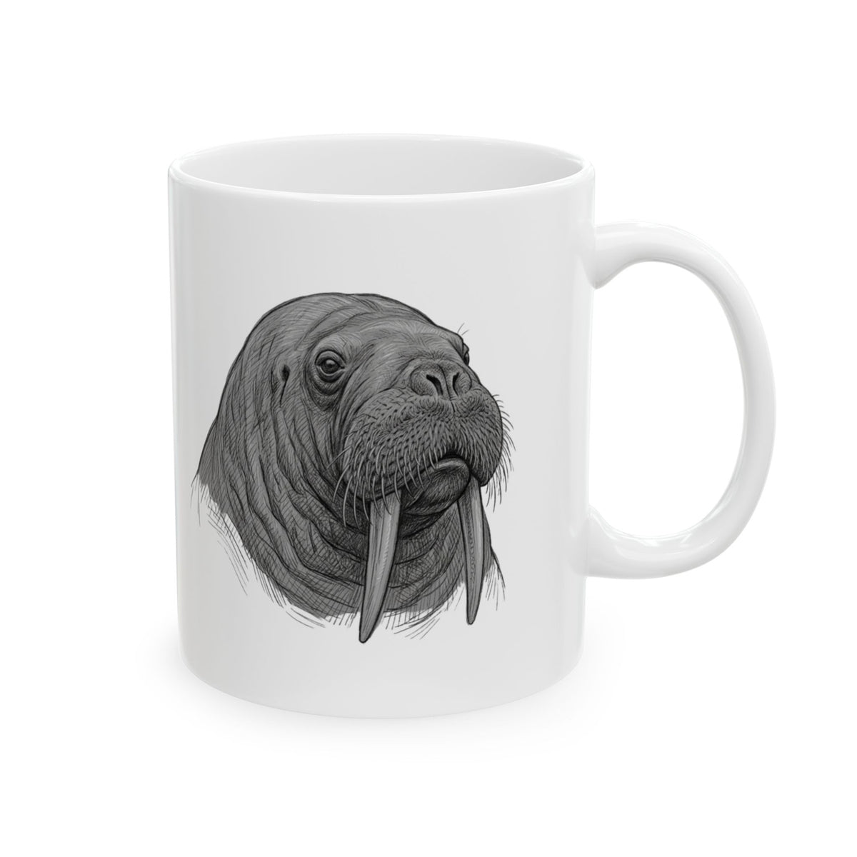 "Pencil Sketch Art Walrus" White Ceramic Mug — Graphic