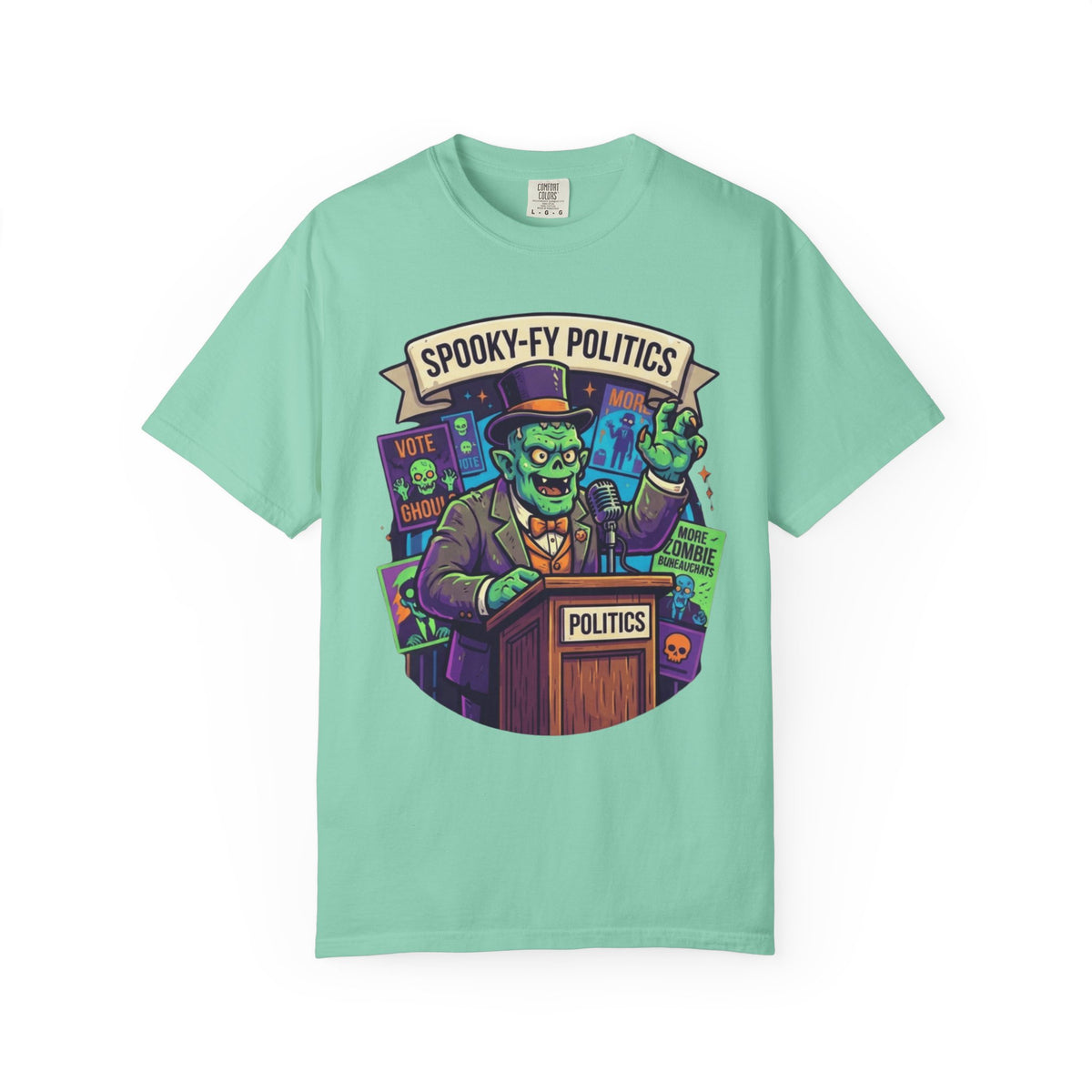 Color: Island Reef | Spooky-Fy Politics Unisex Garment-Dyed Tee