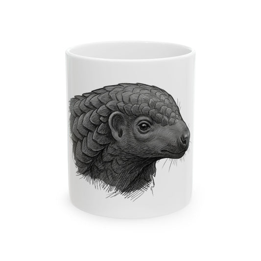 "Pencil Sketch Art Pangolin" White Ceramic Mug — Graphic