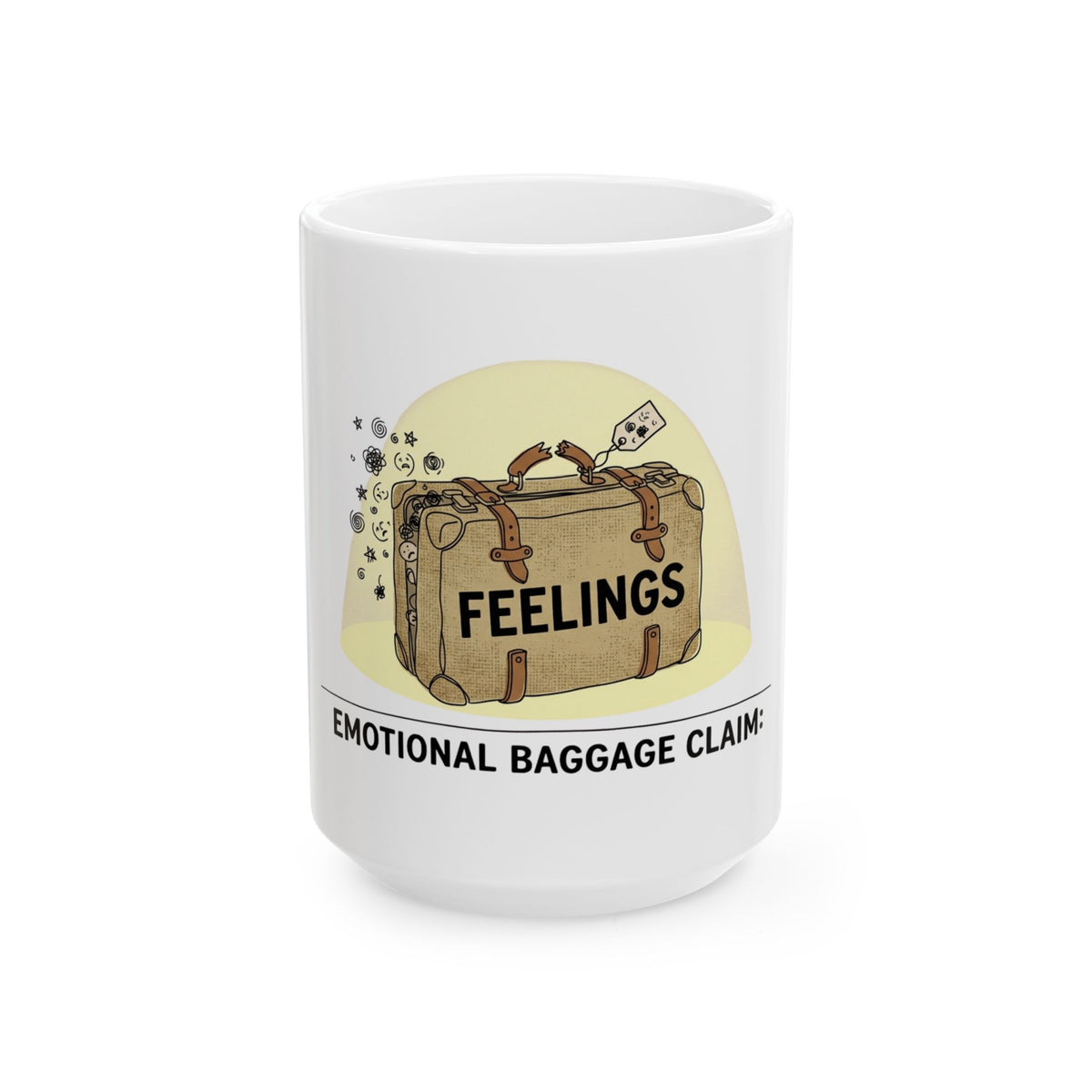 "Emotional Baggage Claim" White Ceramic Mug — Graphic