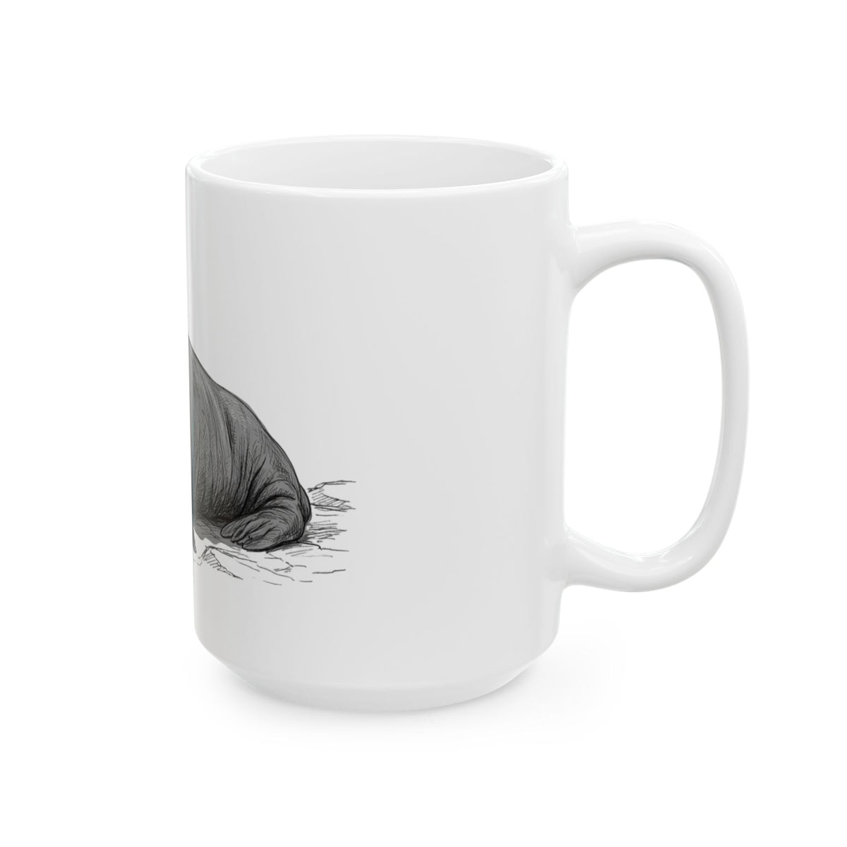 "Pencil Sketch Art Walrus" White Ceramic Mug