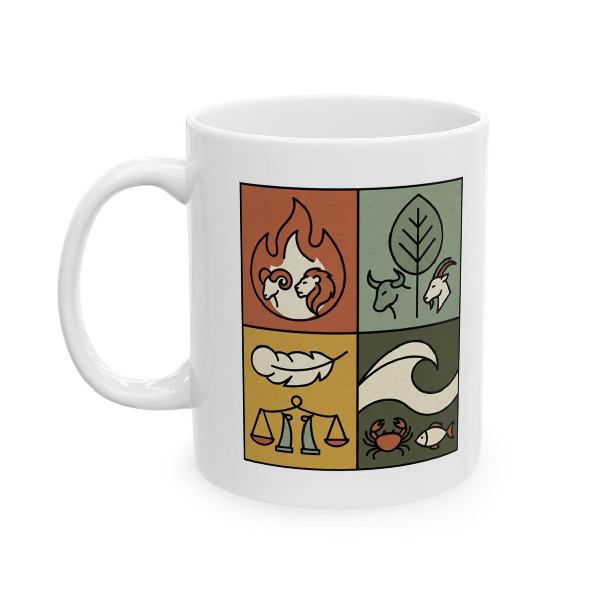 "Four Elements- Fire, Earth, Air, Water" White Ceramic Mug