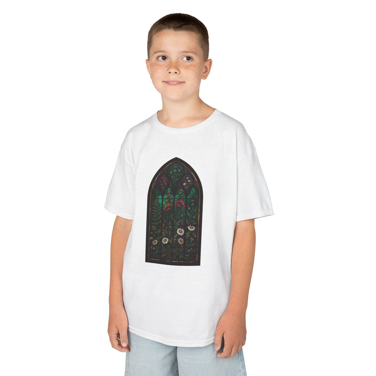 Color: White | Stained Glass Floral Kids Tee