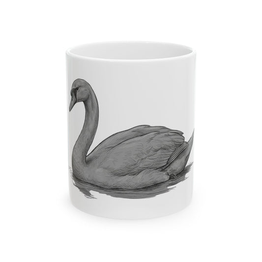 "Pencil Sketch Art Swan" White Ceramic Mug