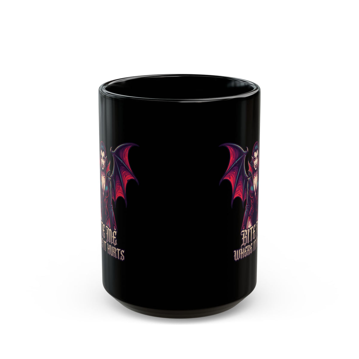 "Bite Me Where It Hurts" Black Ceramic Mug