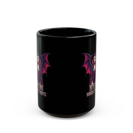 "Bite Me Where It Hurts" Black Ceramic Mug