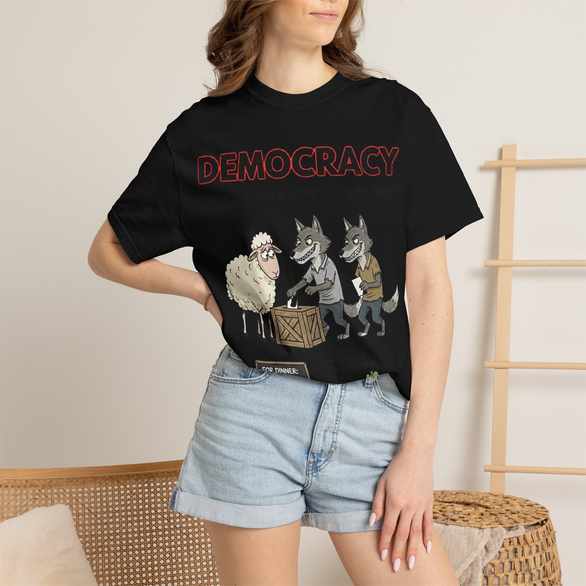 "Democracy (Two Wolves and a Sheep" Unisex Garment-Dyed T-shirt